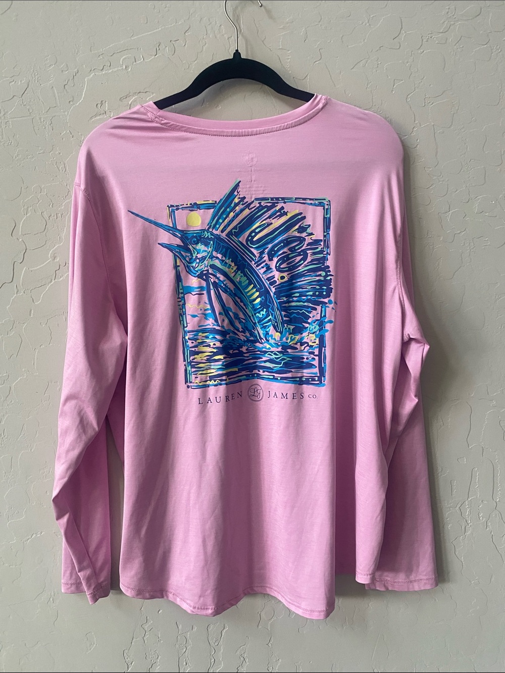 Lauren James Pink Graphic Fish Long Sleeve T-Shirt Jersey Crew Neck XL - Picture 3 of 3